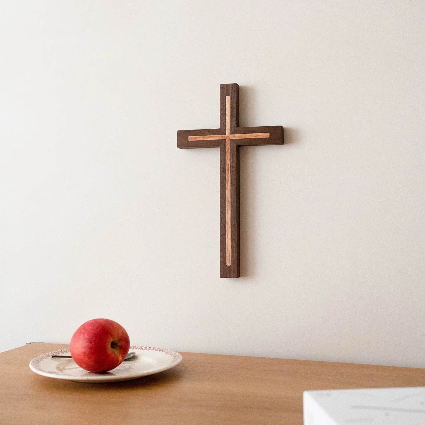 Solid Wood Wall Cross – Walnut & Oak Faith Decor
