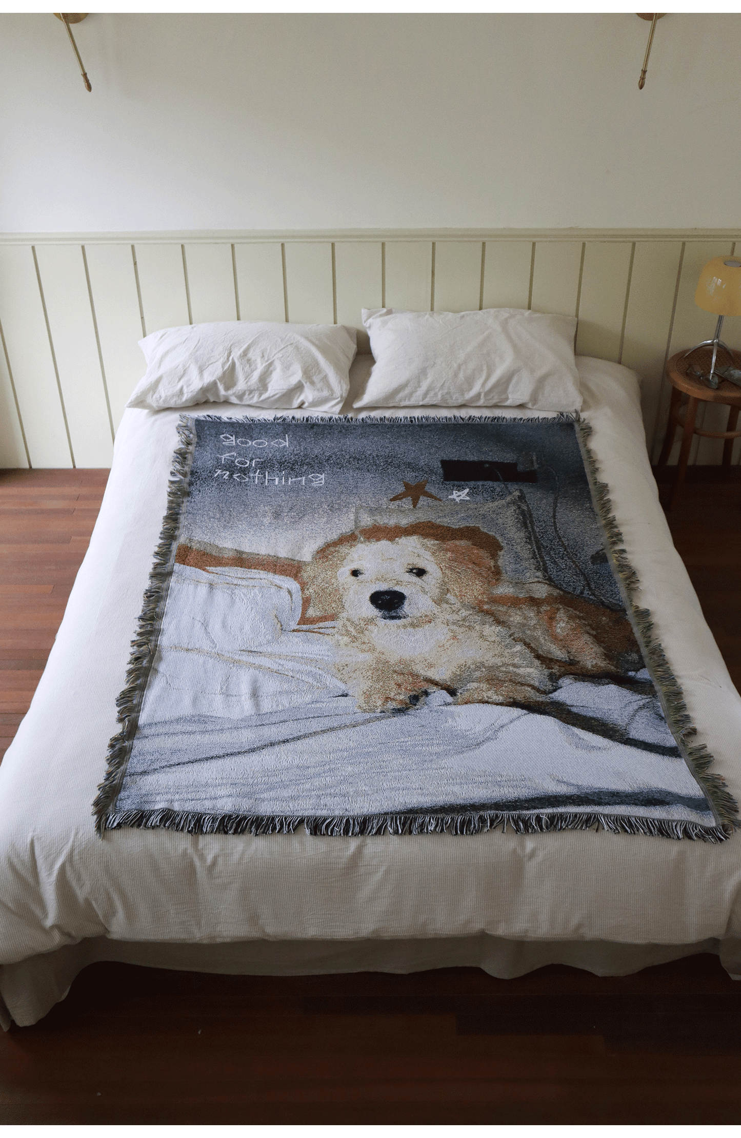 goodfornothing is good for nothing, original puppy, vintage art, tapestry, blanket, knitted sofa blanket