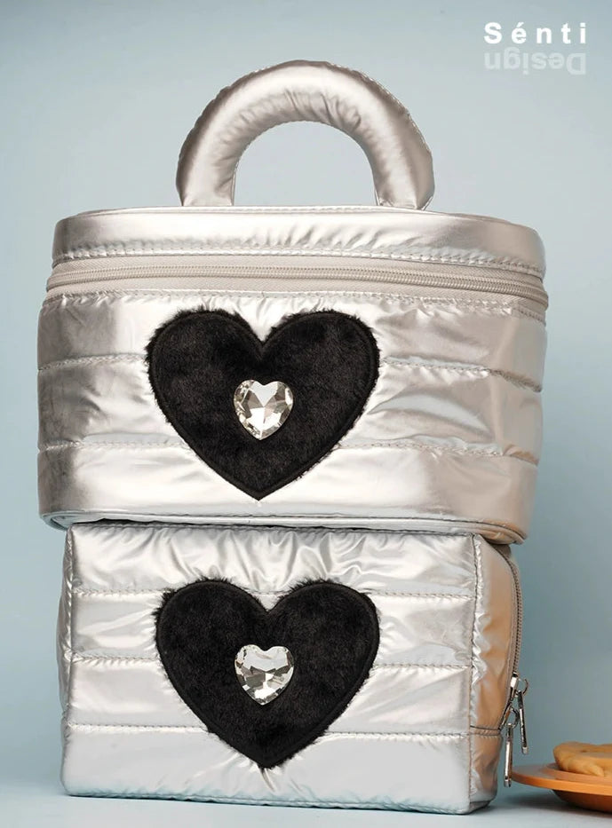Crystal Heart Cosmetic Bag – Y2K Nylon Pouch