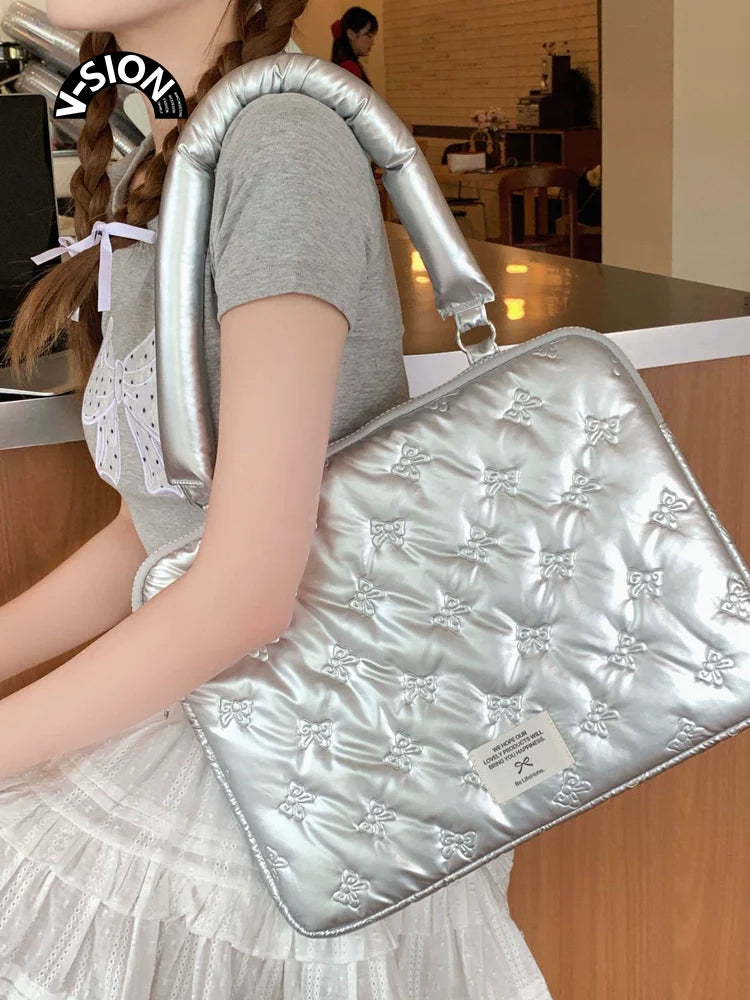 Padded Silver Ribbon Laptop Case with Shoulder Strap