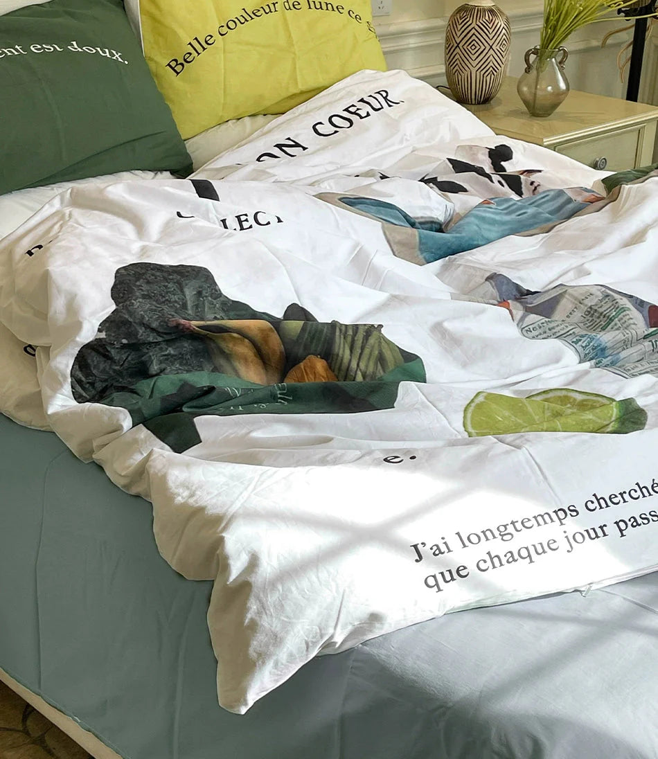 Cow & Lime Summer Cotton Bedding Set – 4 Pieces