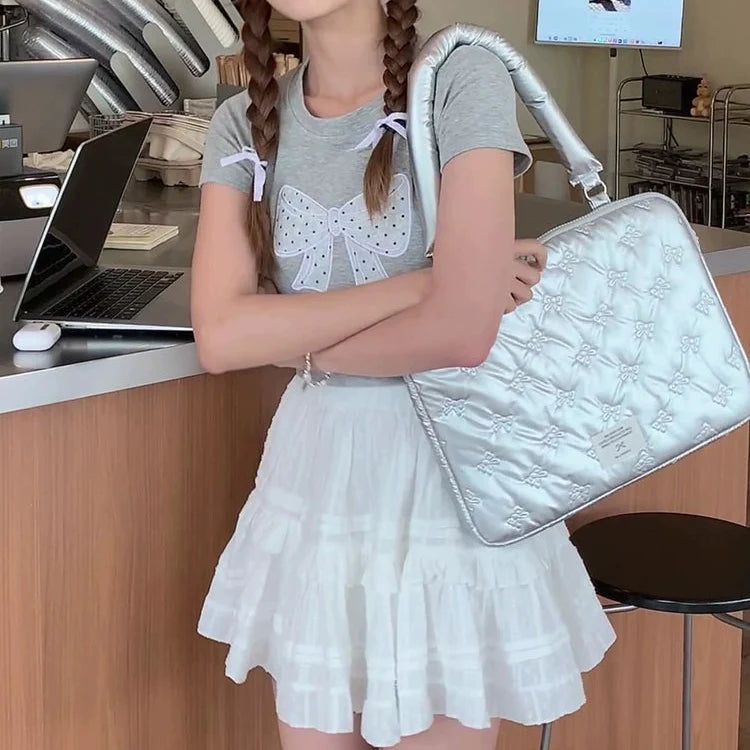 Padded Silver Ribbon Laptop Case with Shoulder Strap