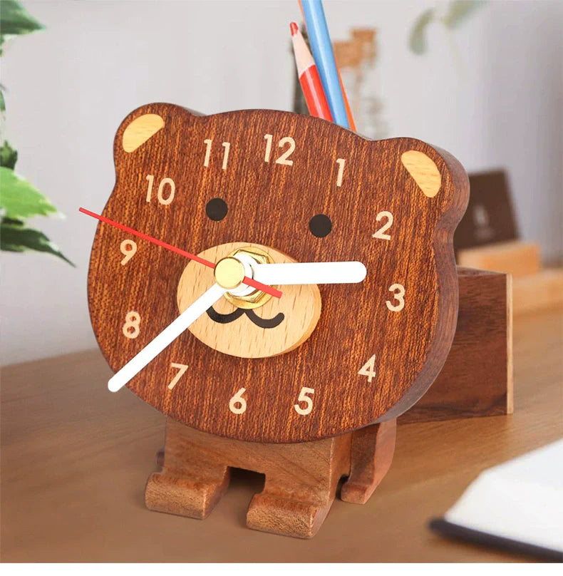 Mini Animal Wooden Desk Clock – Lion & Bear Collection