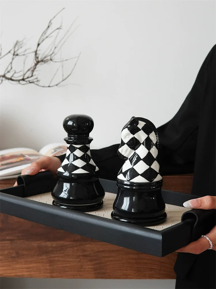 Ceramic Chess Piece Storage Jar