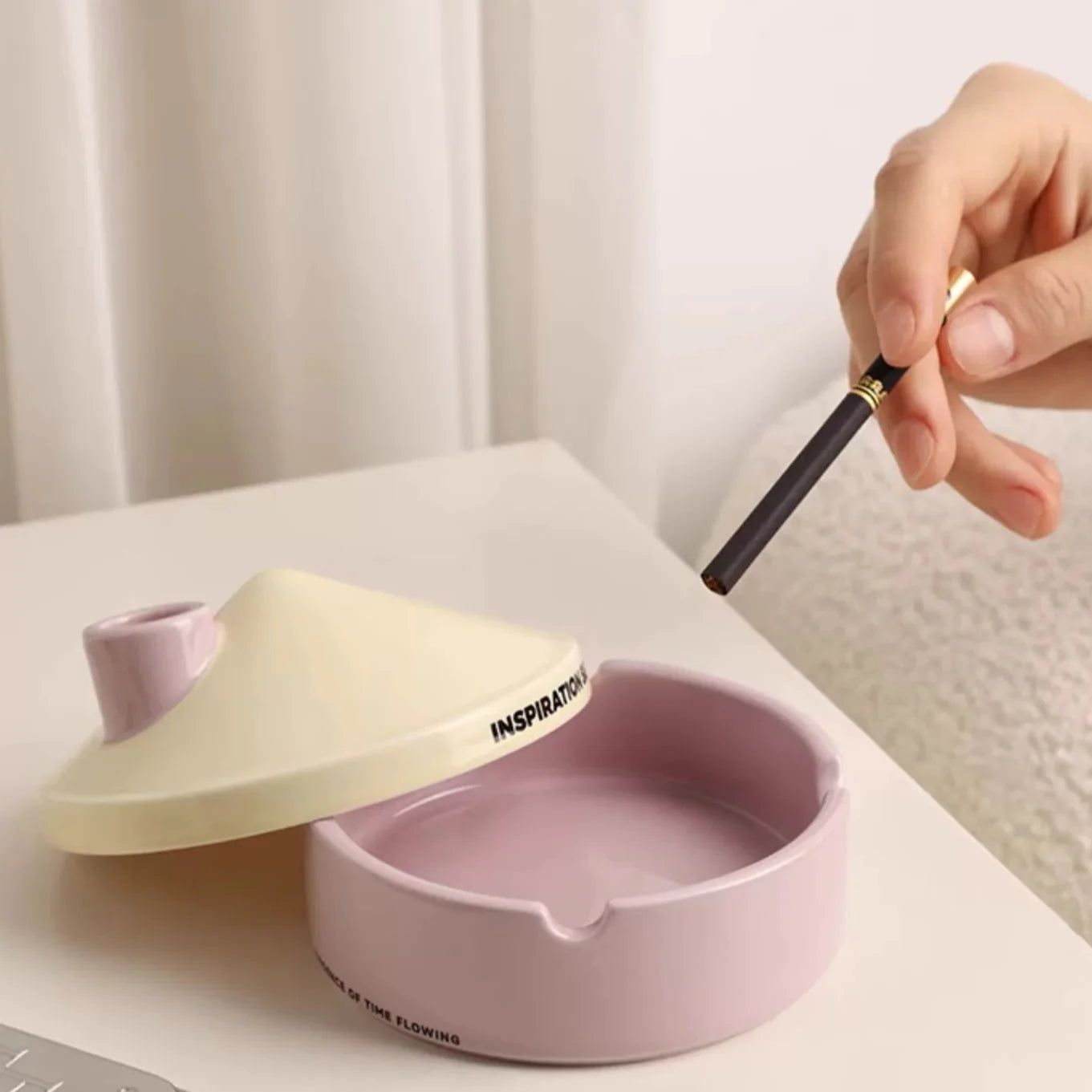 House Pastel Ceramic Ashtray with Lid
