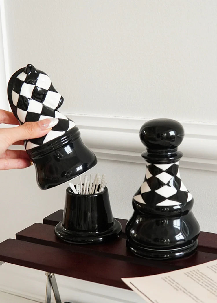 Ceramic Chess Piece Storage Jar
