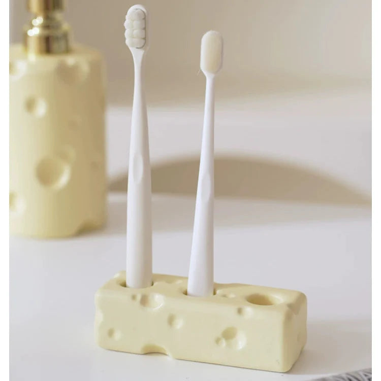 Cheese Ceramic Toothbrush Holder – 1 to 4 Slot Options