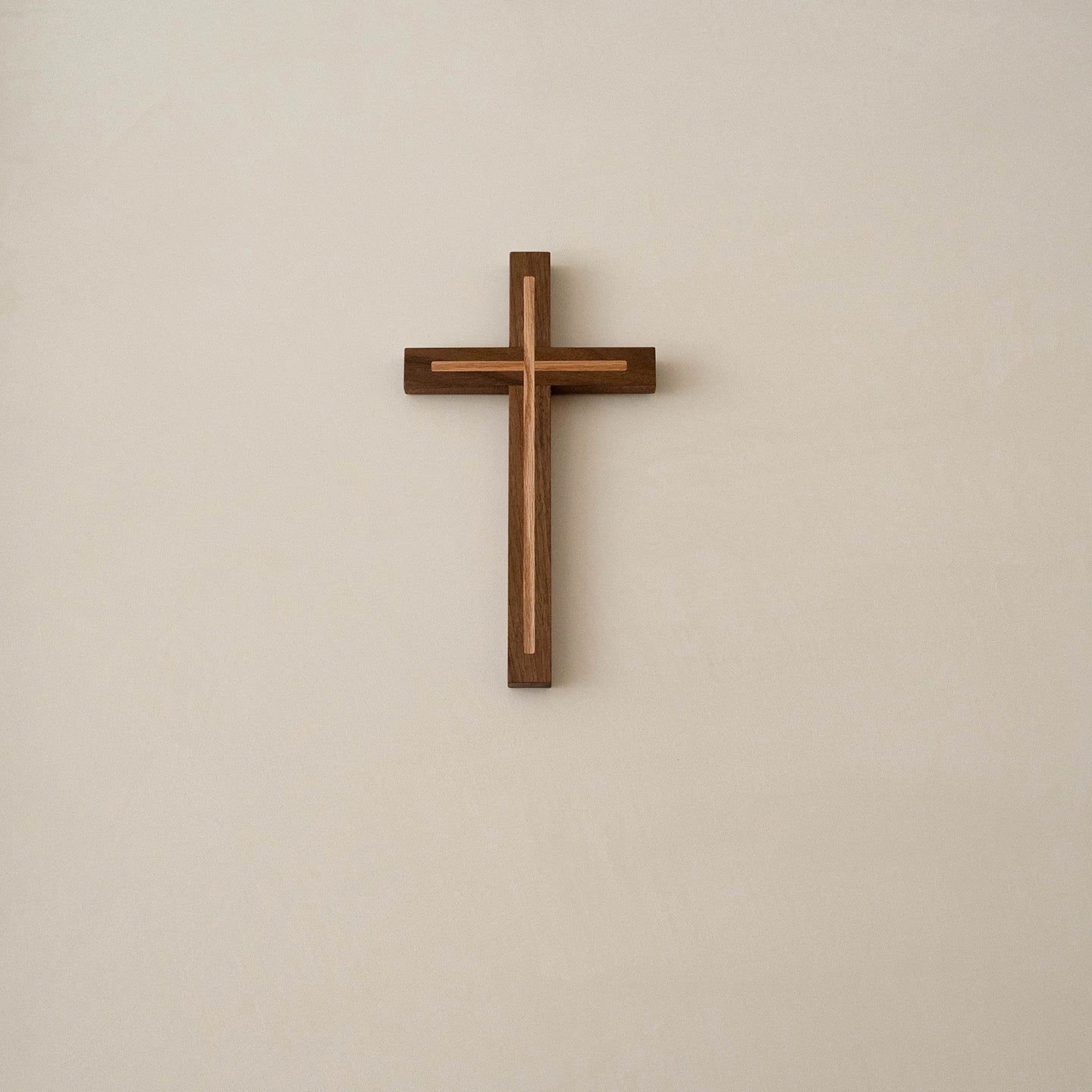 Solid Wood Wall Cross – Walnut & Oak Faith Decor