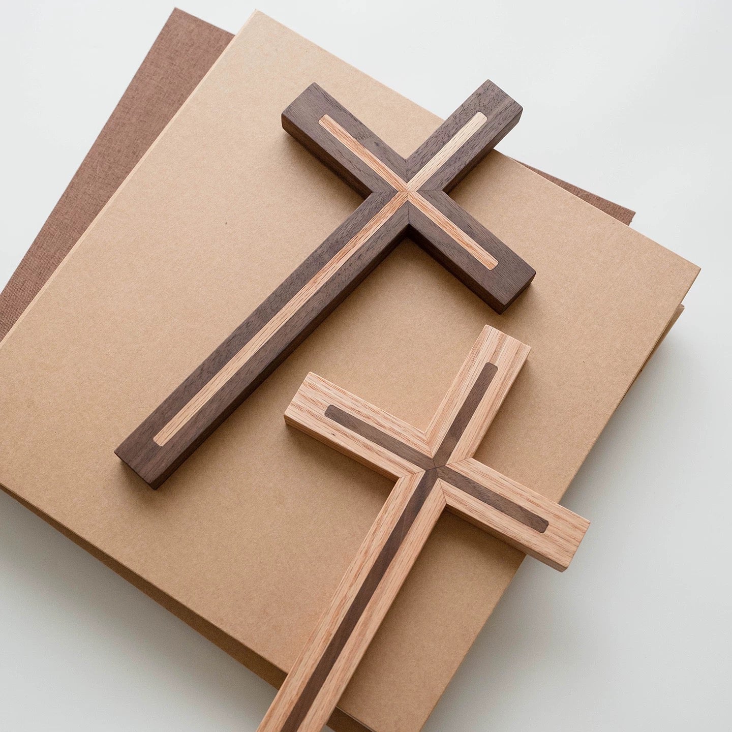 Solid Wood Wall Cross – Walnut & Oak Faith Decor