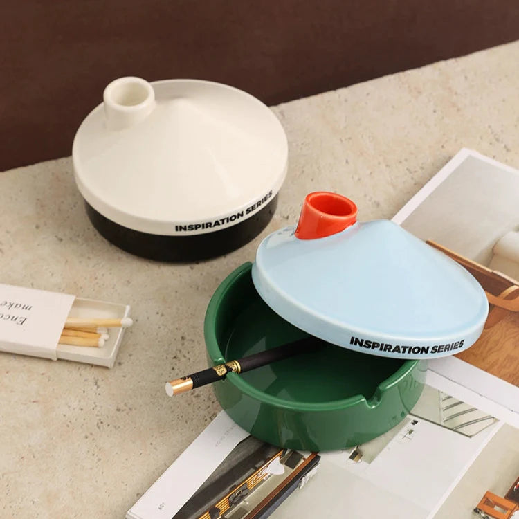 House Pastel Ceramic Ashtray with Lid