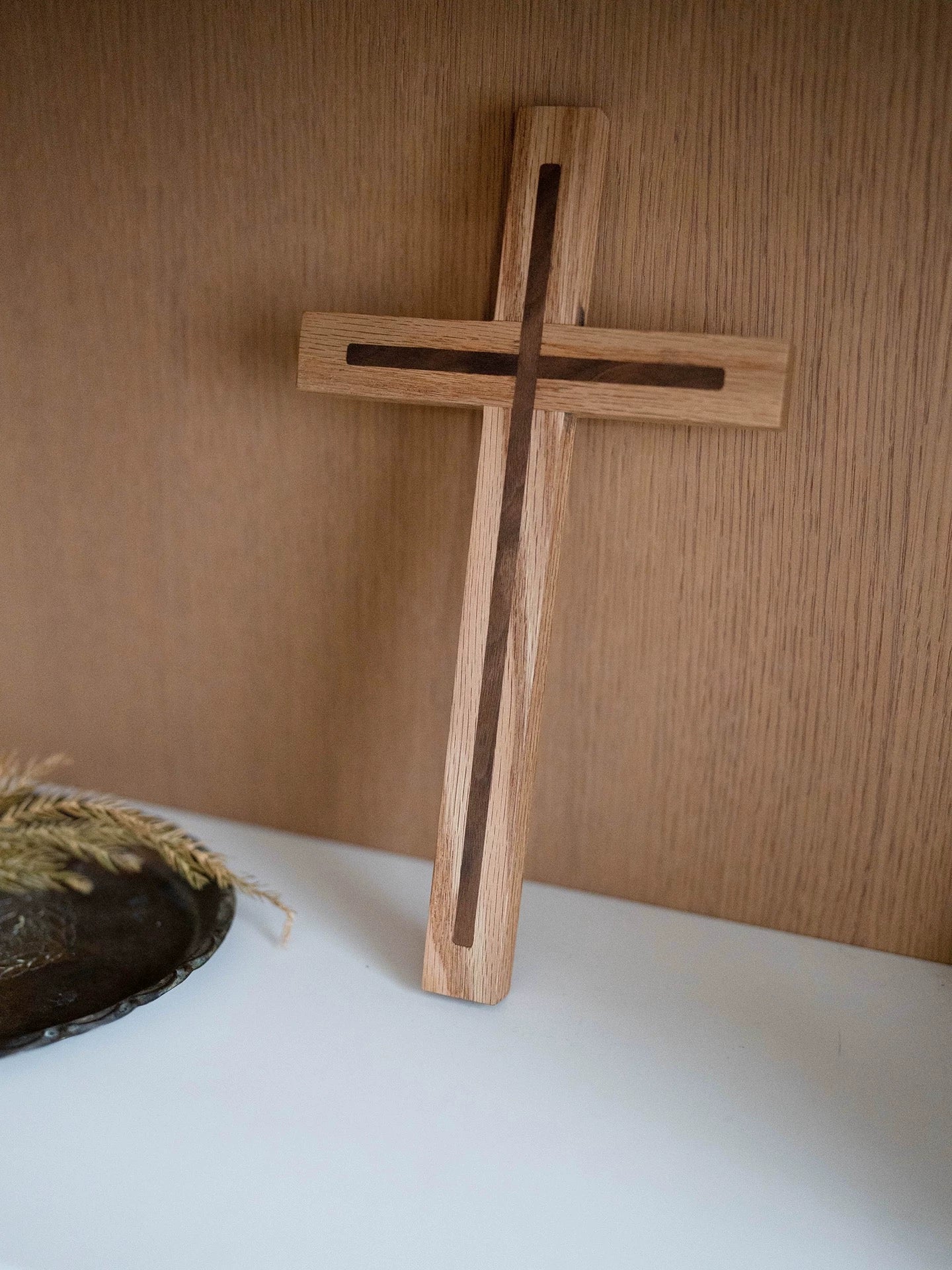 Solid Wood Wall Cross – Walnut & Oak Faith Decor
