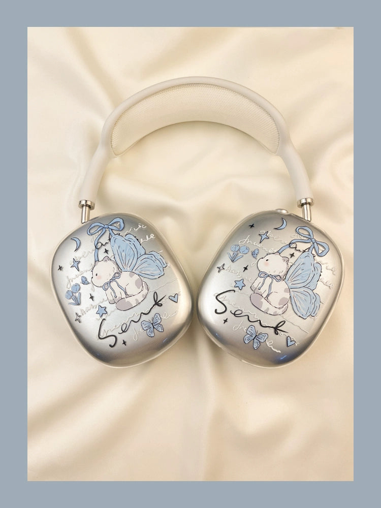 ins cute blue butterfly cat airpodsmax cover over-the-ear for apple bluetooth headset apm case max protective cover airmax accessories airpodmax ear cups
