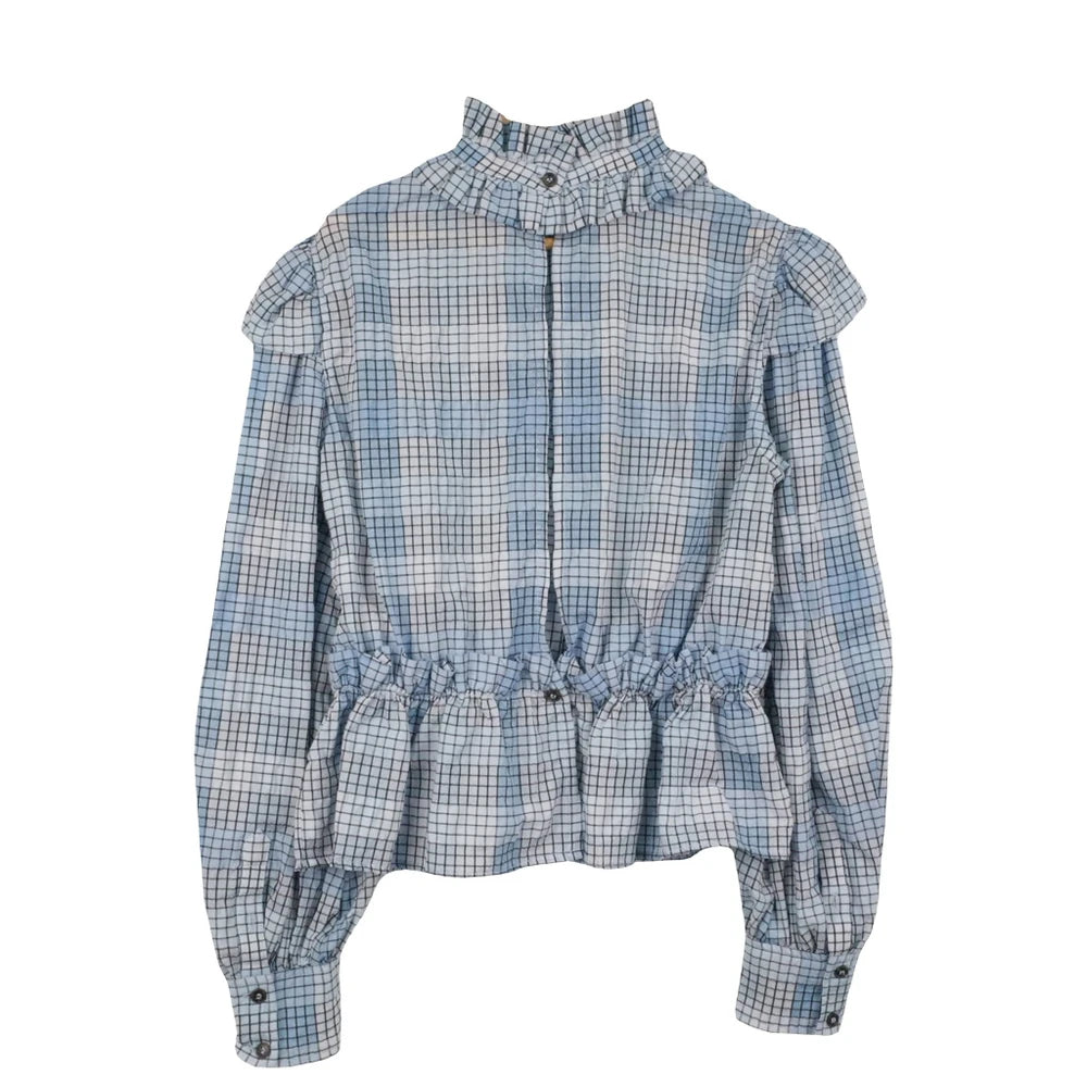 GANNI Short Check Blouse (Size 38)