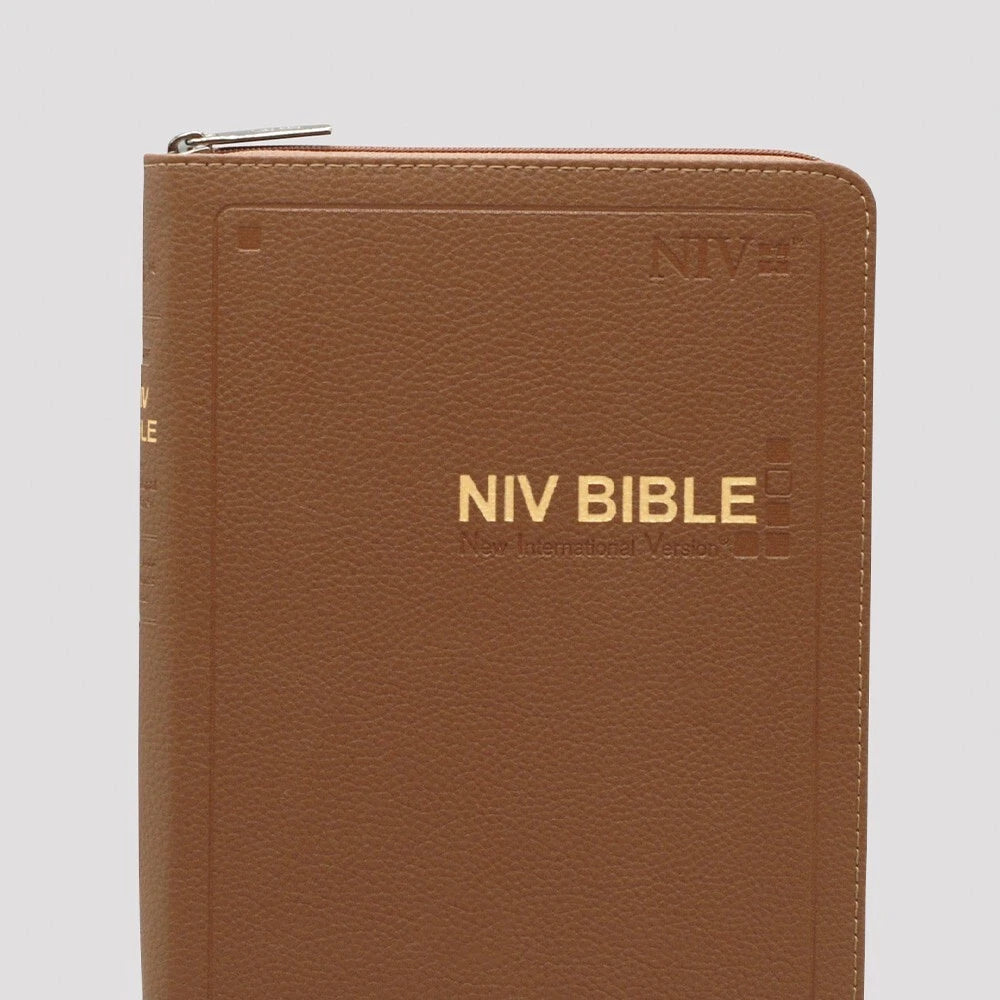 NIV English Bible | Large Zipper PU Cover | Brown | Single Volume