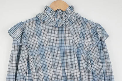 GANNI Short Check Blouse (Size 38)