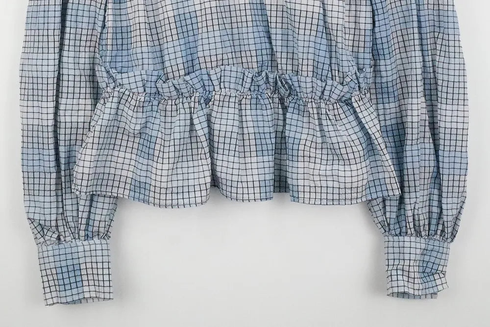GANNI Short Check Blouse (Size 38)