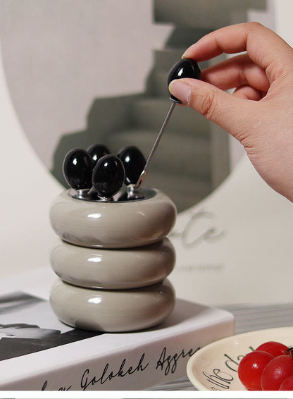 Tomato-Shaped Picks & Round Storage Holder