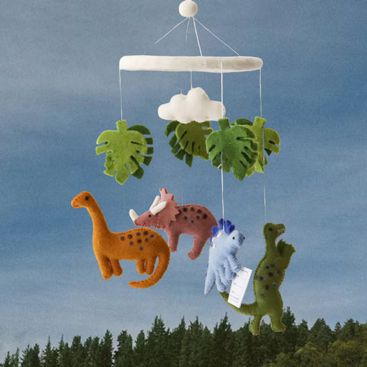Herbivore Dinosaur & Cloud Baby Mobile – Handmade Wool Felt Nursery Décor