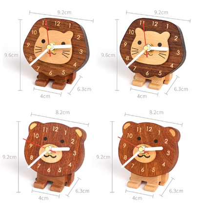 Mini Animal Wooden Desk Clock – Lion & Bear Collection