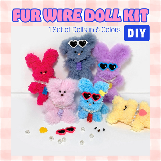 DIY kit craft wire fur doll x 6