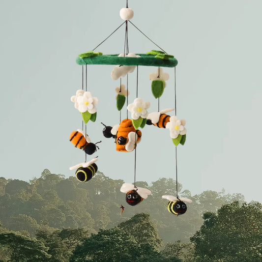 Bee & Cloud Baby Mobile – Handmade Wool Felt Nursery Decor