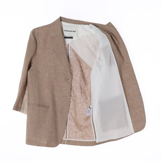 Andersson Bell Mocha Beige Single-Breasted Linen Jacket (S)