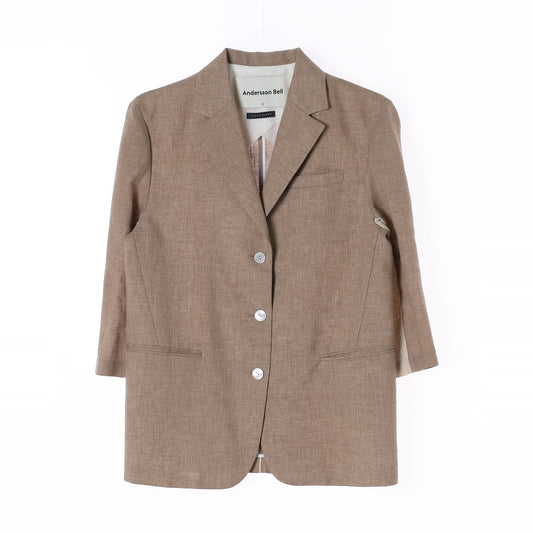 Andersson Bell Mocha Beige Single-Breasted Linen Jacket (S)