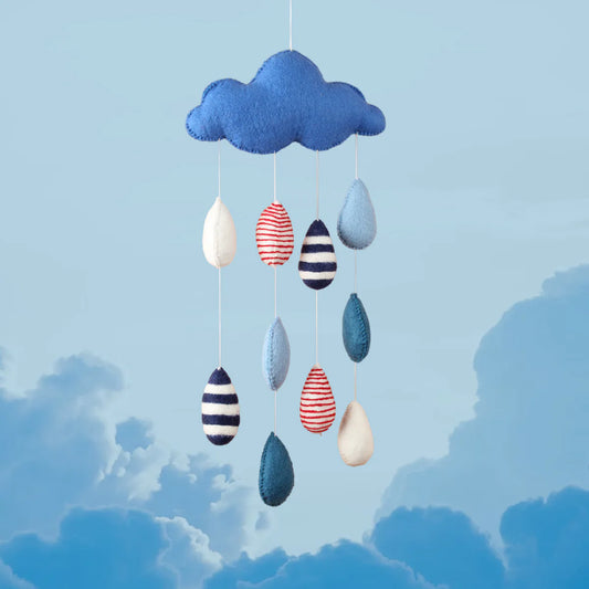 Handmade Rain Cloud Baby Mobile – Blue Wool Nursery Décor