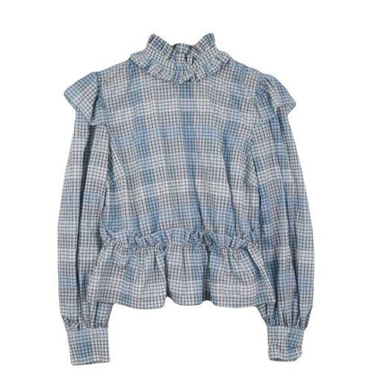 GANNI Short Check Blouse (Size 38)
