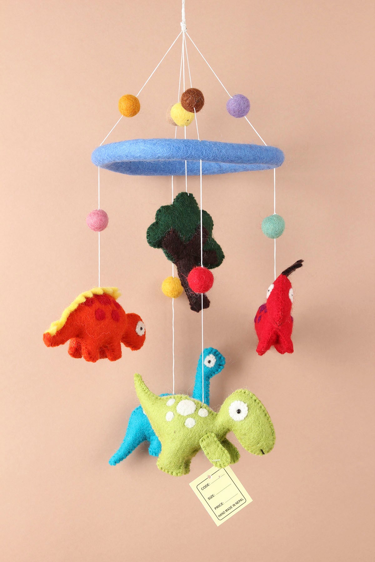Eco-Friendly Handmade Dinosaur Baby Mobile – 100% Wool, Nepal-Made Nursery Gift