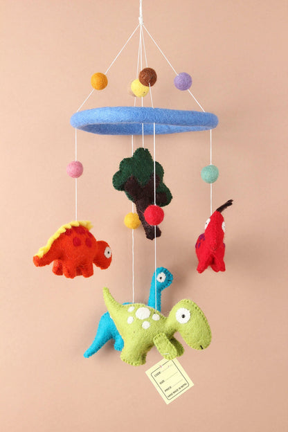 Eco-Friendly Handmade Dinosaur Baby Mobile – 100% Wool, Nepal-Made Nursery Gift