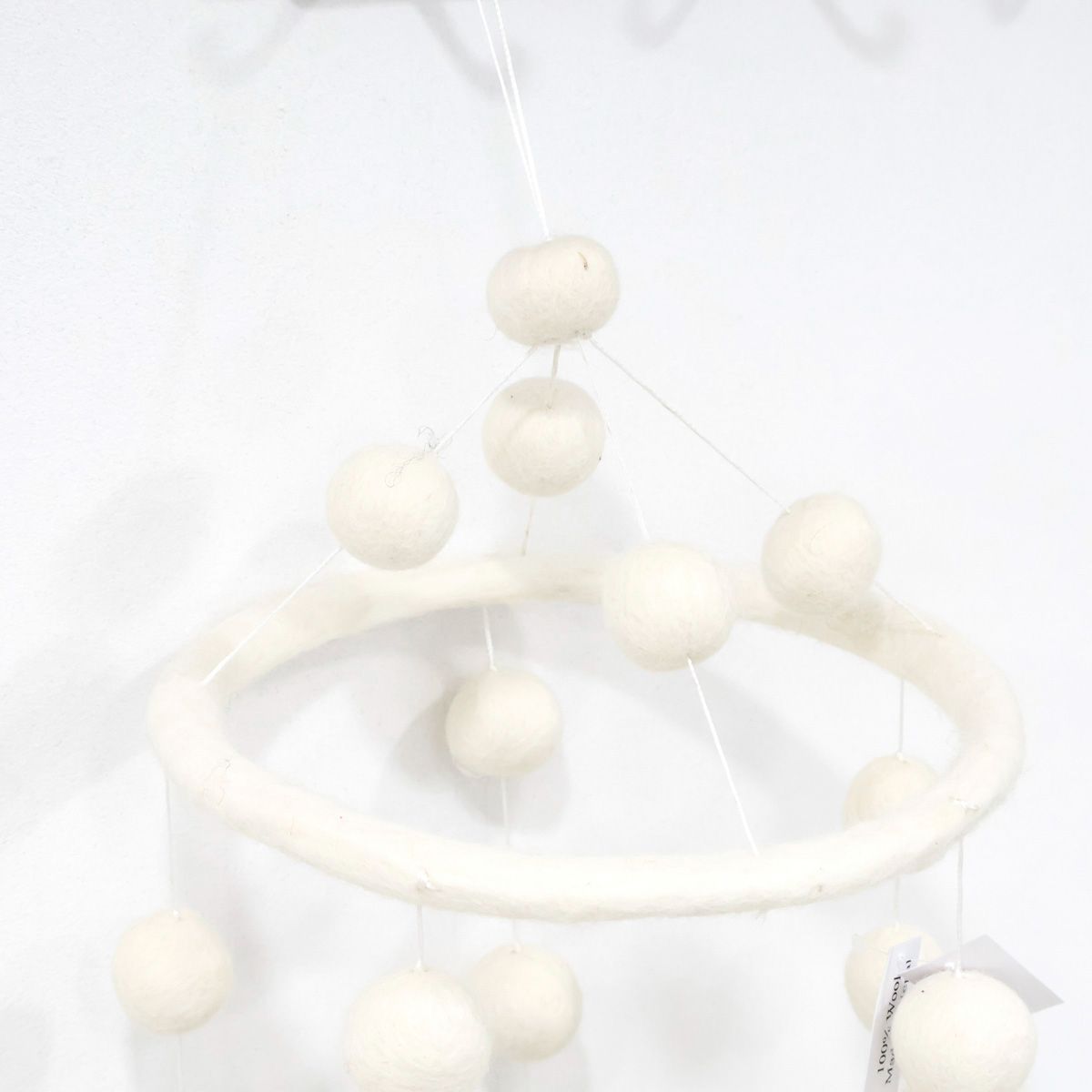 Cute handmade baby mobile with soft white lambs, eco-friendly wool nursery decoration