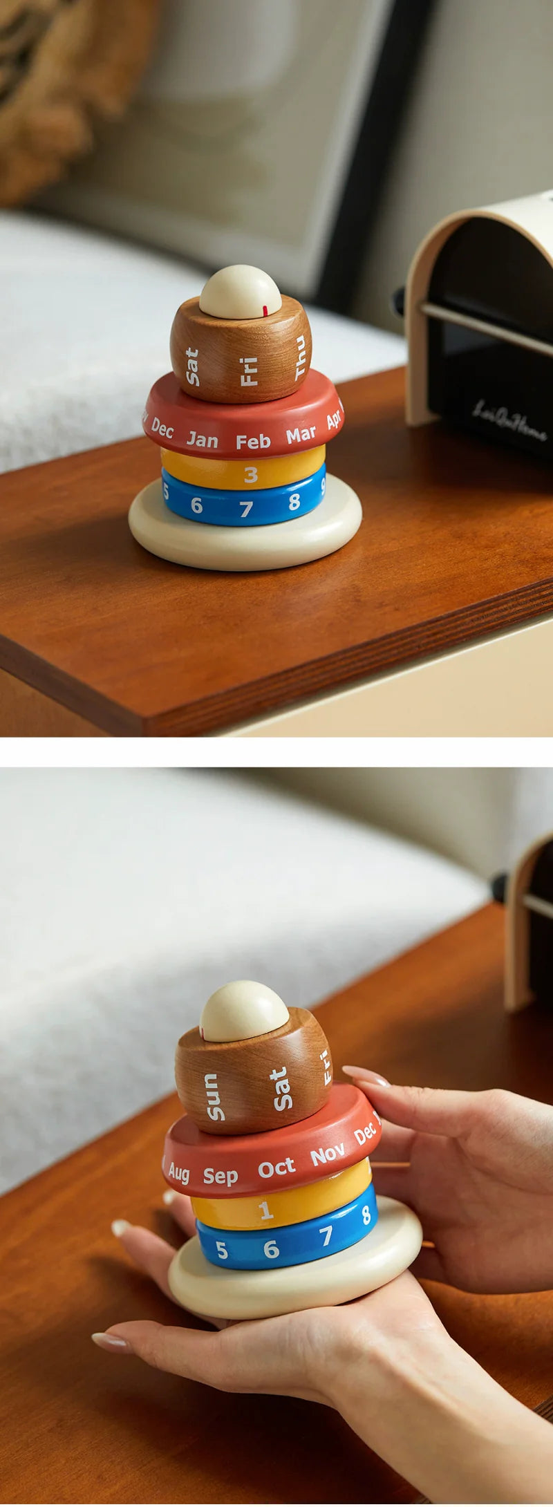 ES designer's original wooden creative desk calendar, contrasting rotatable calendar, Nordic style ornament, perpetual calendar ornament