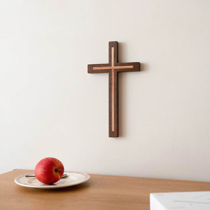 Solid Wood Wall Cross – Walnut & Oak Faith Decor