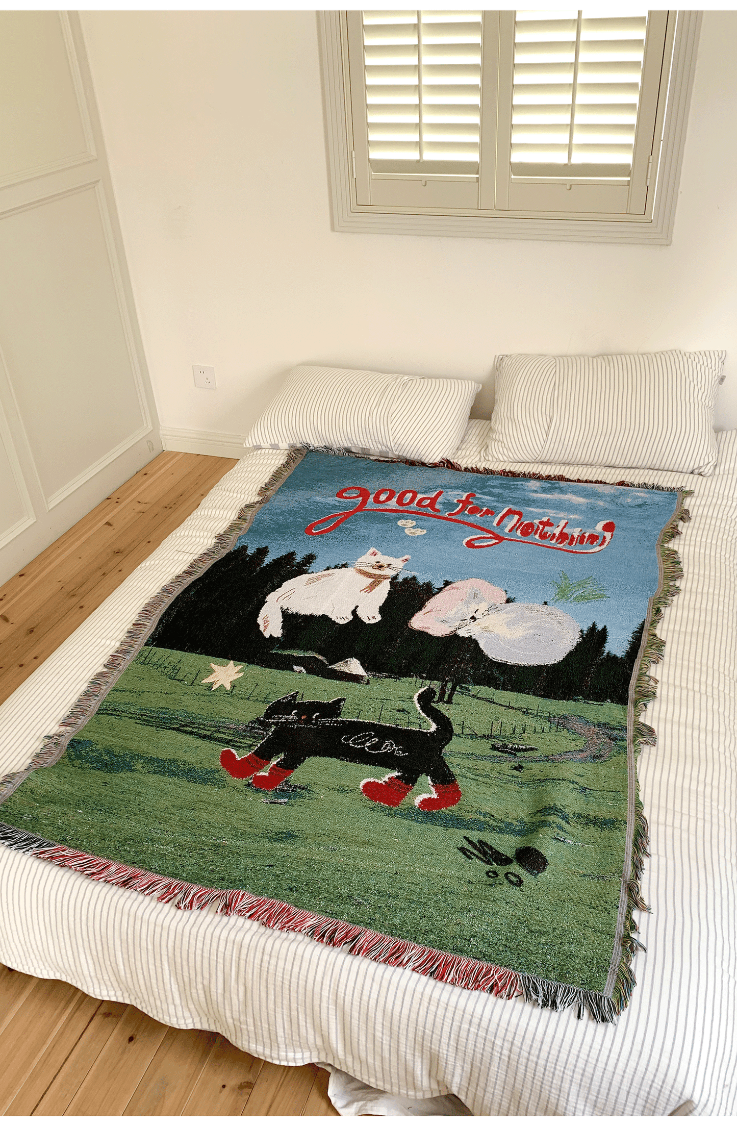 goodfornothing is good for nothing, kitten art tapestry, sofa blanket, knitted blanket, picnic mat, ambiance blanket