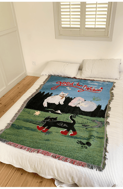 goodfornothing is good for nothing, kitten art tapestry, sofa blanket, knitted blanket, picnic mat, ambiance blanket