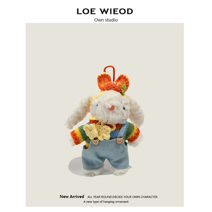 Rainbow Knit Bunny Plush Keychain