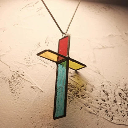 Handmade Stained Glass Cross Ornament