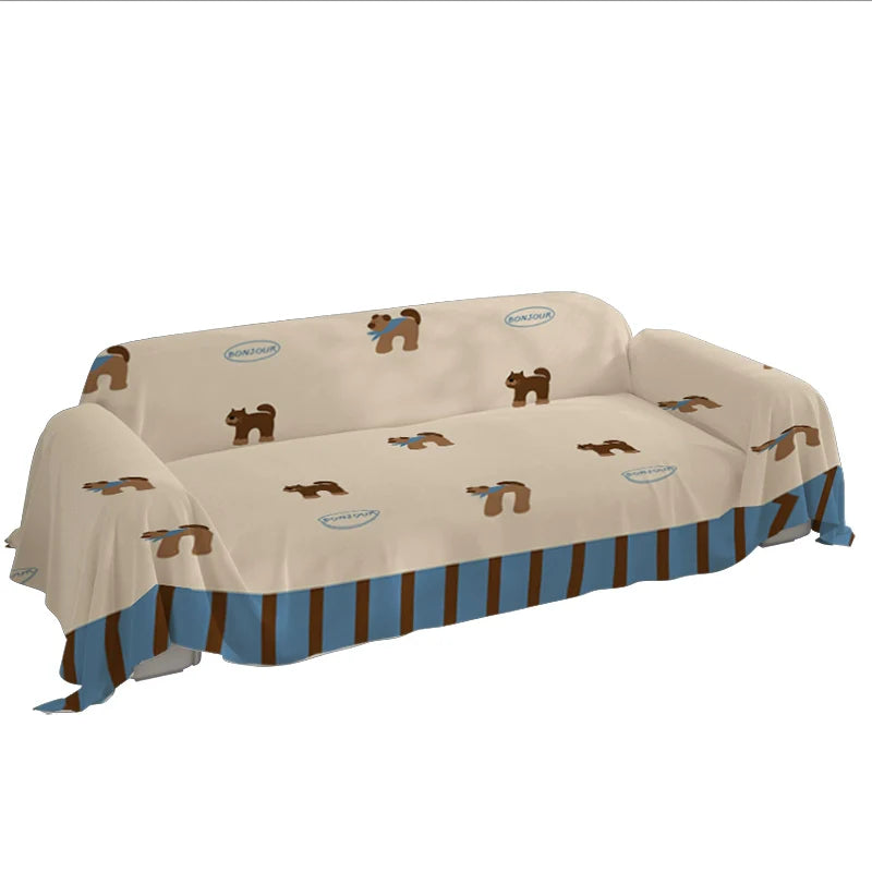 Cream Pet Pattern Sofa Cover