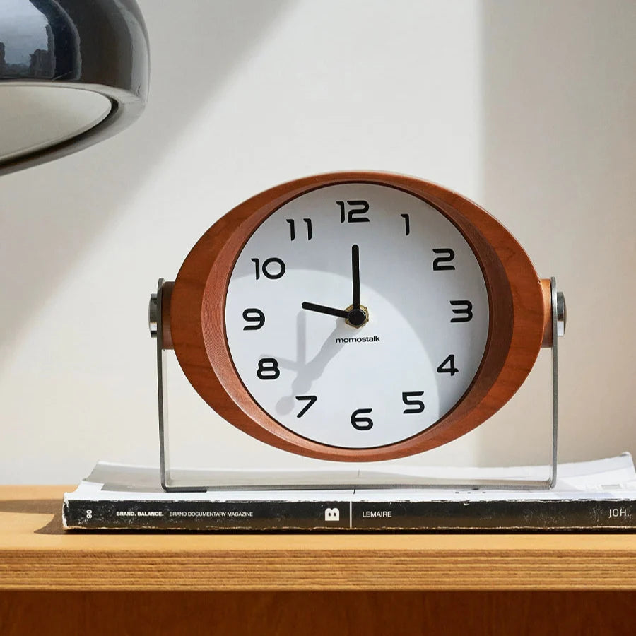 Mo Yu Original design cherry wood clock ornament Creative antique desktop decoration table clock shooting props