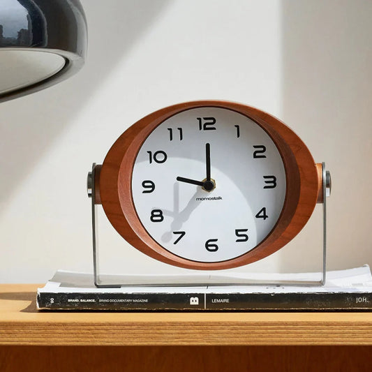Mo Yu Original design cherry wood clock ornament Creative antique desktop decoration table clock shooting props