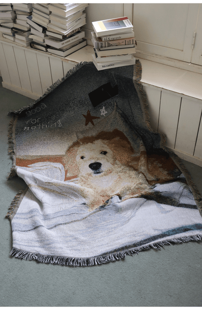 goodfornothing is good for nothing, original puppy, vintage art, tapestry, blanket, knitted sofa blanket