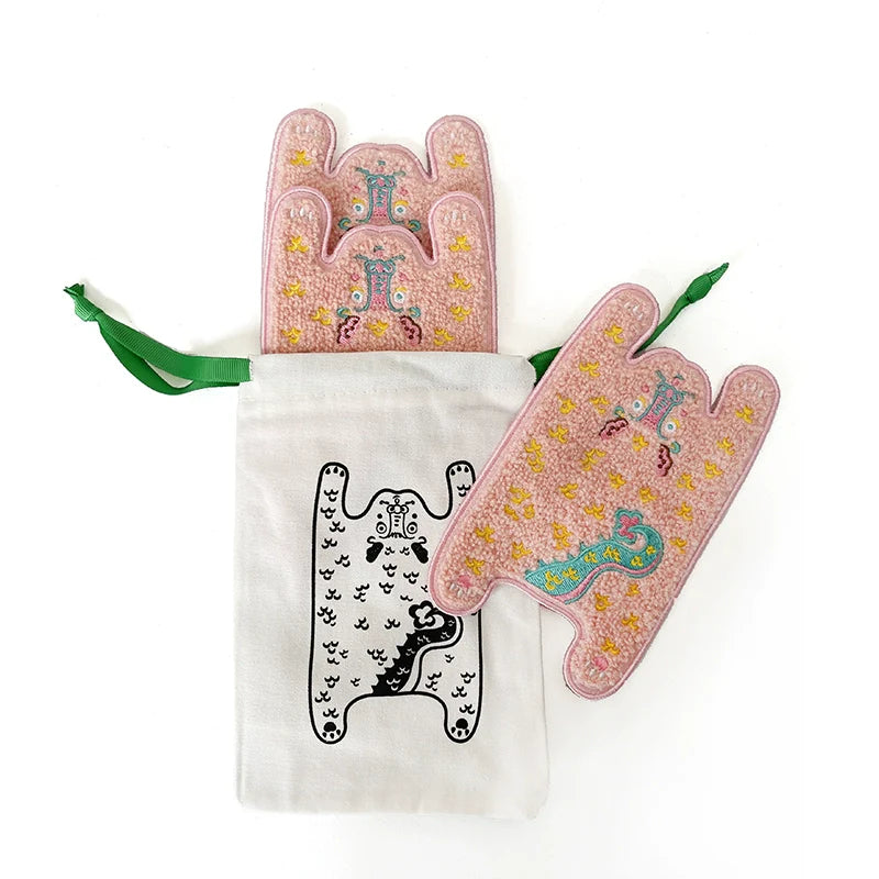 Ruoyu workshop RUOYUSTUDIO original design pink dragon embroidery fabric coaster