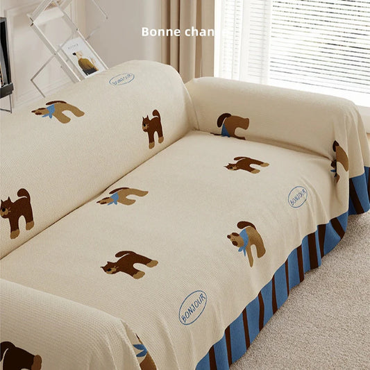 Cream Pet Pattern Sofa Cover