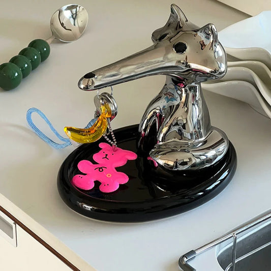 Magnetic Fox Butler Tray – Ceramic Key Holder Stand