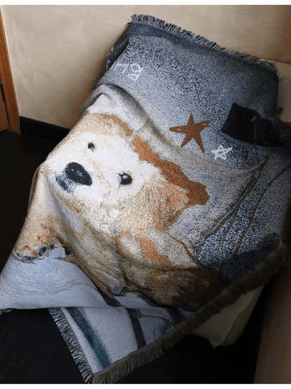goodfornothing is good for nothing, original puppy, vintage art, tapestry, blanket, knitted sofa blanket