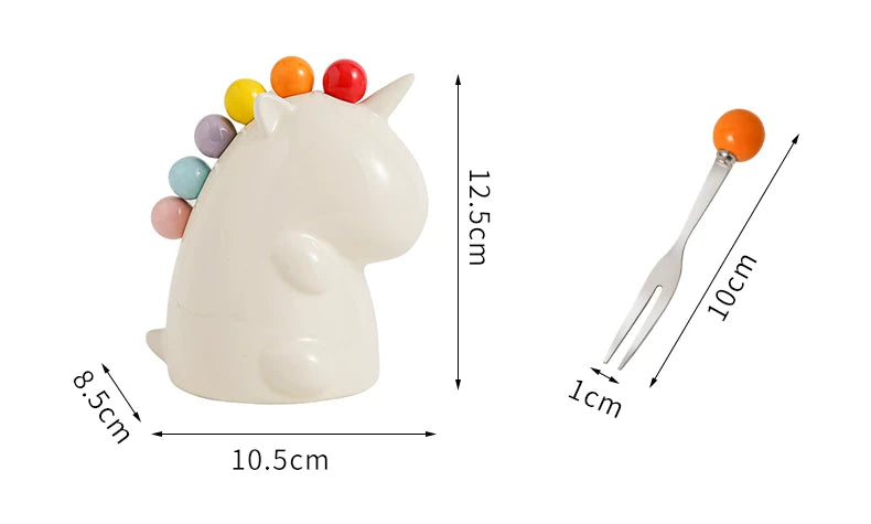 Unicorn Ceramic Fork Holder with Mini Dessert Fork Set
