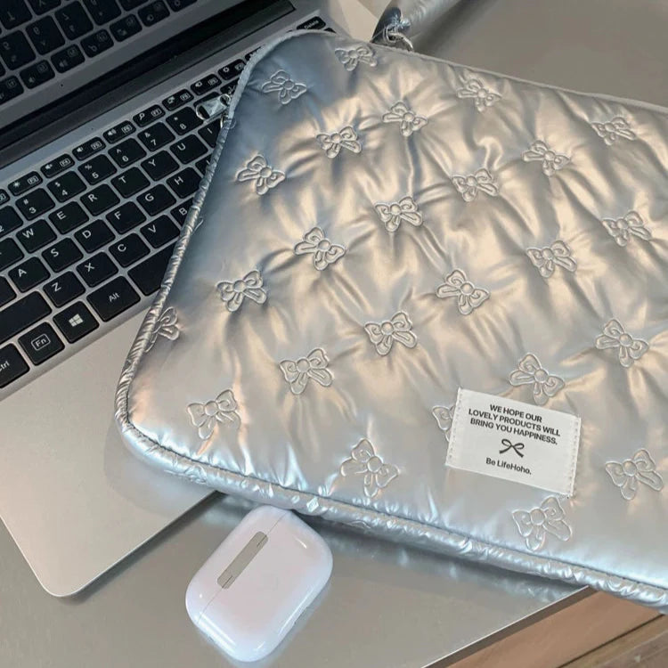 Padded Silver Ribbon Laptop Case with Shoulder Strap