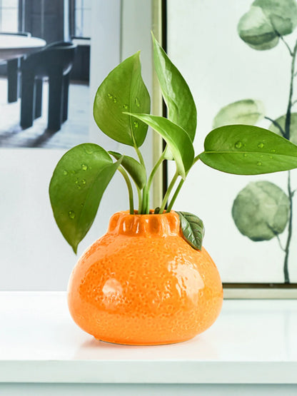 Orange ceramic small vase ornaments living room flower arrangement, hydroponic plant flowers, pothos, mood stabilization, table decorations