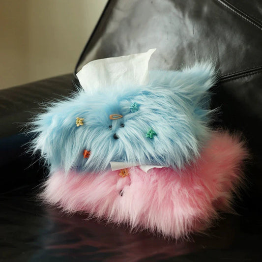 Fluffy Monster Tissue Box Cover – DIY Cute Furry Case with Hairpins